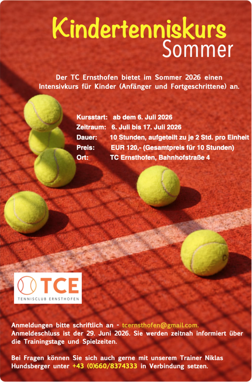 Kinder-Tenniskurs 2026 startet am 6. Juli